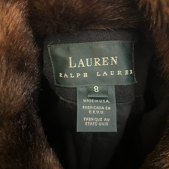 Lauren Ralph Lauren Navy Pea Coat with Brown Faux Fur Collar - Picture 5 of 5